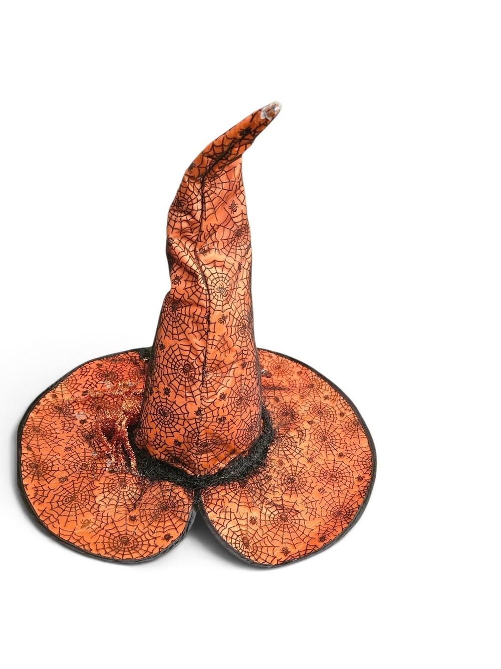 Witch Hat with Black Spiderwebs & Tulle Bow Spooky Costume Halloween Orange - Picture 2 of 4